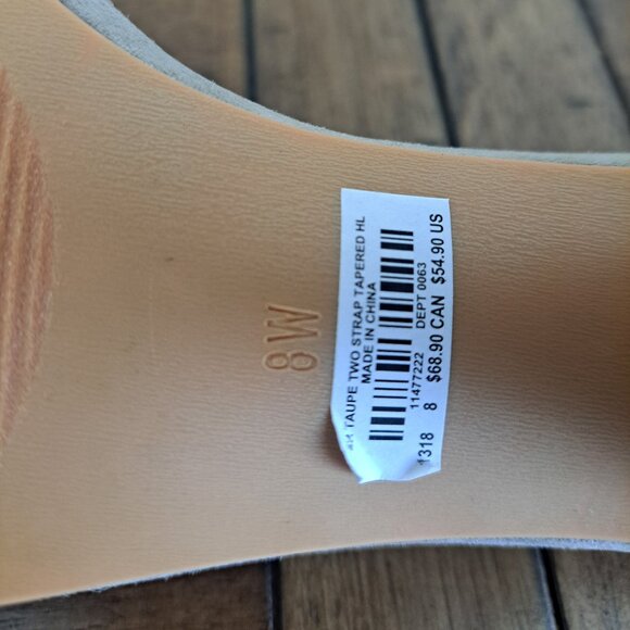 Torrid Two-Strap Taupe Tapered Heel Suede-Like Size 8 - Picture 6 of 6